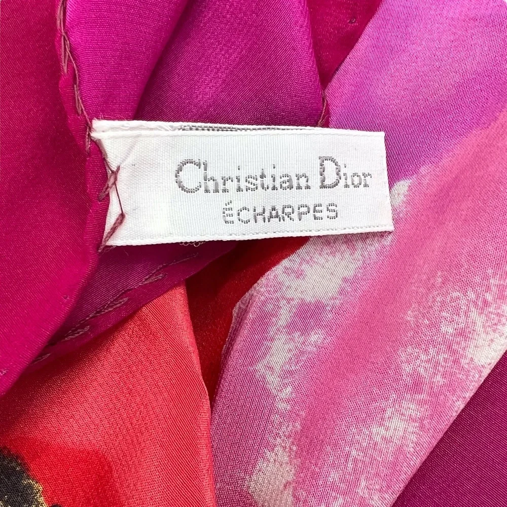 VINTAGE CHRISTIAN DIOR VIBRANT COLORFUL FLORAL SILK SCARF - 34
